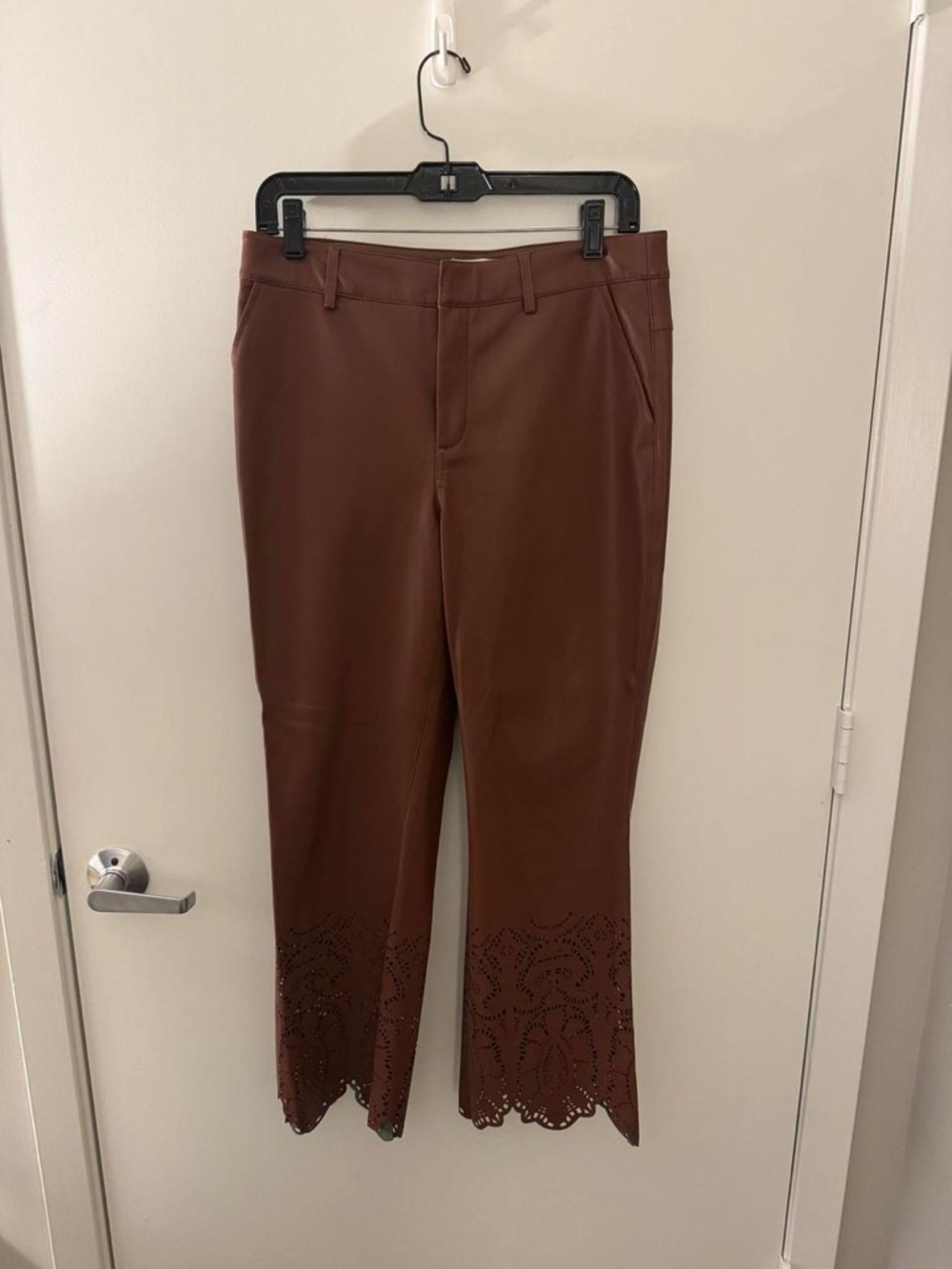 Anthropologie Brown Faux-Leather Scalloped Pants